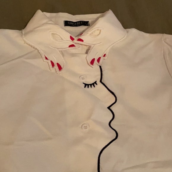 Crisp White Button up with Faces - Picture 5 of 6